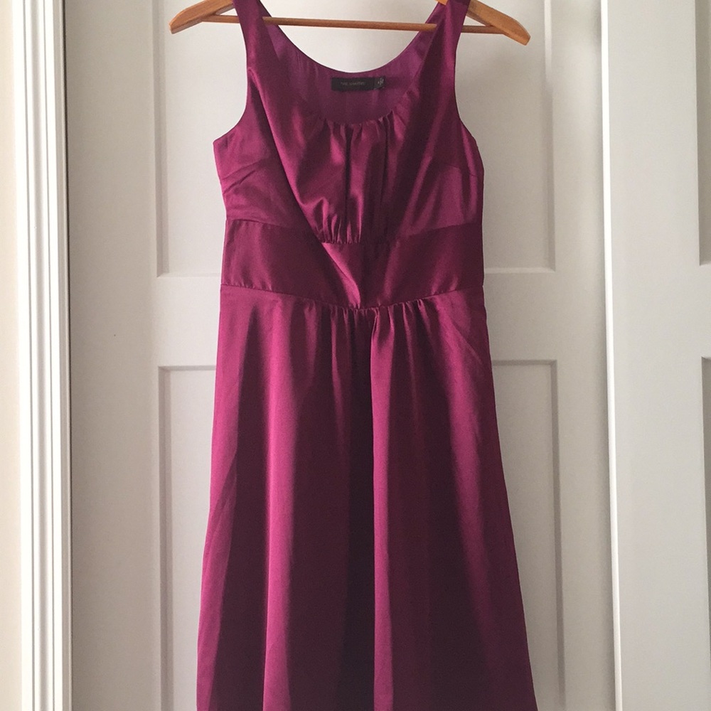 Satin cranberry colored dress.